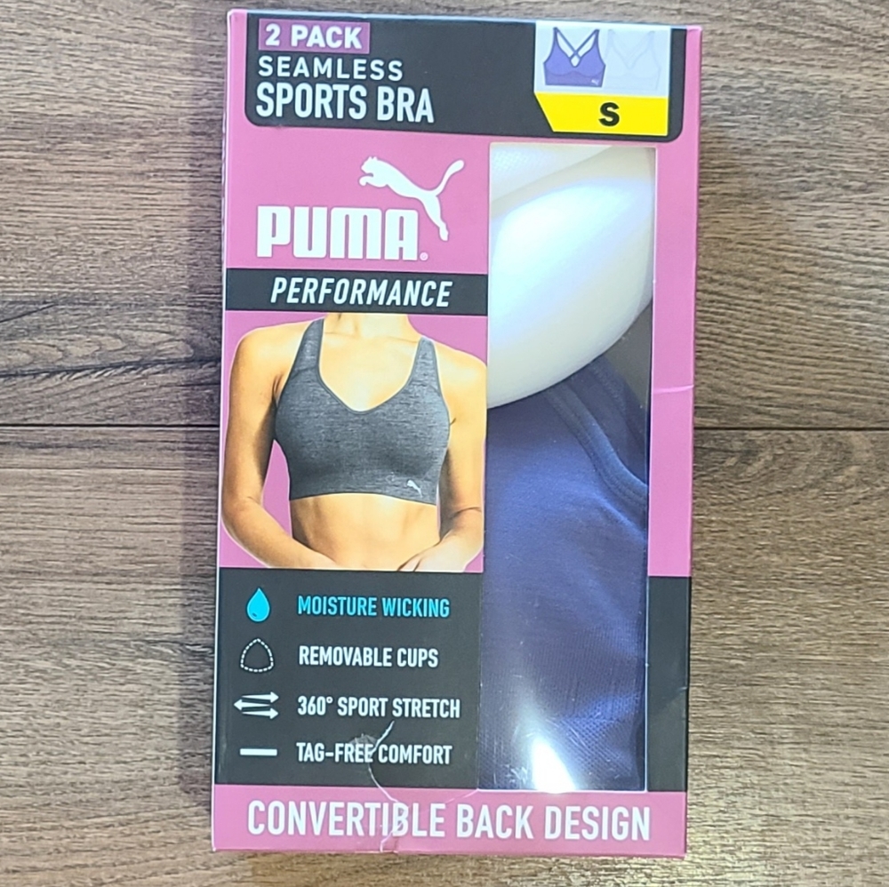New in Pkg- PUMA PERFORMANCE- Convertable Back Sports Bra 2 Pack- Size Small